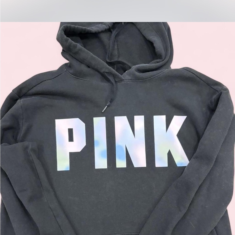 PINK Victoria's Secret Black Hoodie with Multicolor Logo